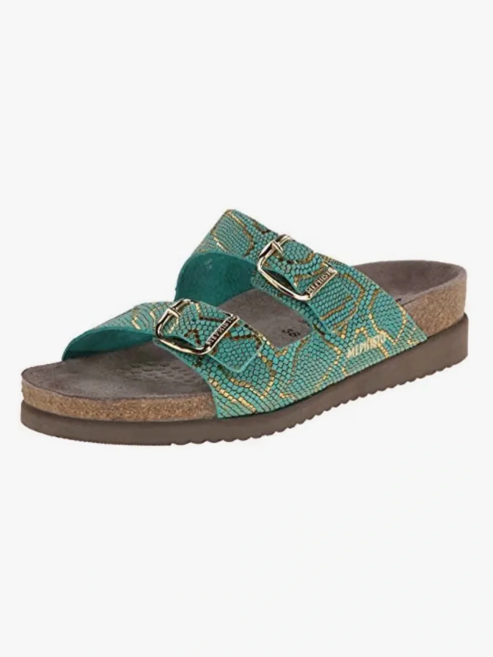 Mephisto Harmony Slip On Dual Buckle Strap Mint Nairobi Gold Slide Sandals Sz 37